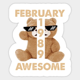 February 1989 Awesome Bear Cute Birthday Sticker
